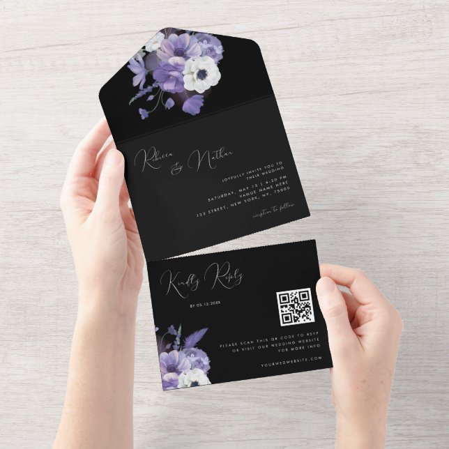 Delikat Lilac Lavender-Blommigt Qr-kod Bröllop (Avrivbar del)