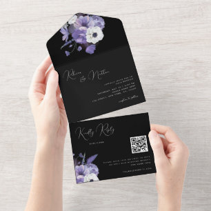 Delikat Lilac Lavender-Blommigt Qr-kod Bröllop