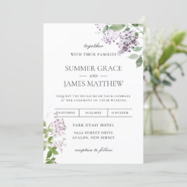 Delikat Lilac Lila Blommigt Greenery Bröllop Invi Inbjudningar