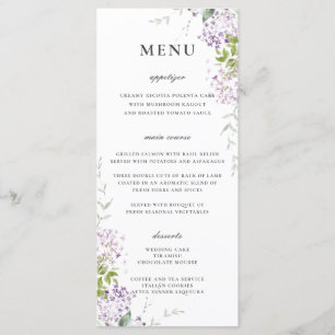 Delikat Lilac Lila Blommigt Greenery Bröllop Menu Program