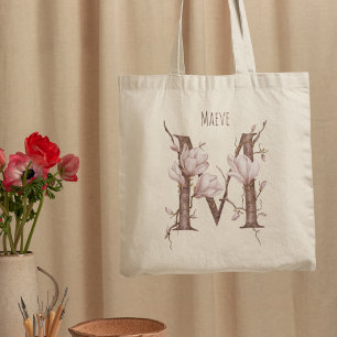 Delikat Magnolia Flowers Monogram 'M' anpassat nam Tygkasse