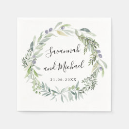 Delikat målat oliver och löv bröllop monogram pappersservett
