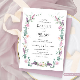 Delikat Mauve, Dusty Lila Pastel Blommigt Bröllop Inbjudningar