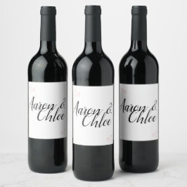 Delikat minimalistiskt kalligrafi Bröllop White Vinflaska Etikett