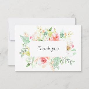 Delikat mjukt Rosa Flowers Greenery Bröllop Tack Kort