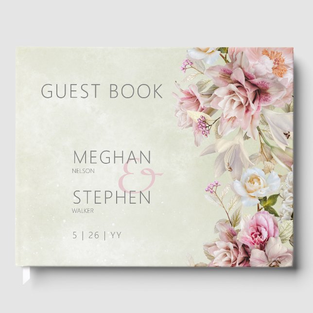 Delikat Modern Rosa  Ro Lily Grönt Bröllop Gästböcker (Framsida)