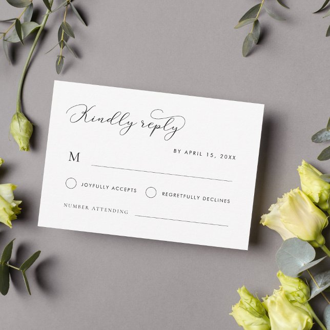 Delikat Modern Script Calligraphy White Bröllop OSA Kort (Skapare uppladdad)