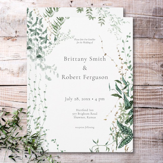 Delikat Modern Tropiskt regnskogs-blomma Inbjudningar (Delicate Modern Tropical Rainforest Foliage Wedding Invitation)