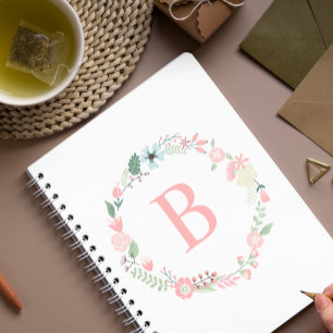 Delikat Monogrammat Blommigt Utandning Anteckningsbok Med Spiral