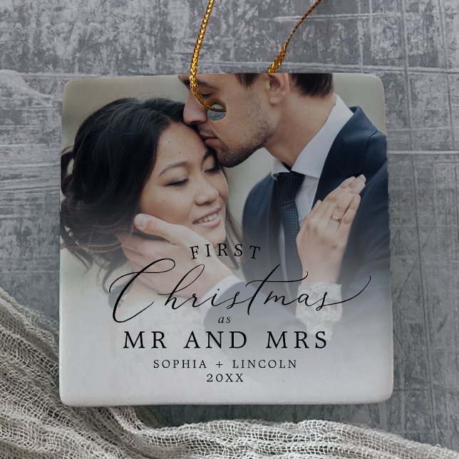 Delikat nylanserat första julfoto i Bröllop Julgransprydnad Keramik (Skapare uppladdad)