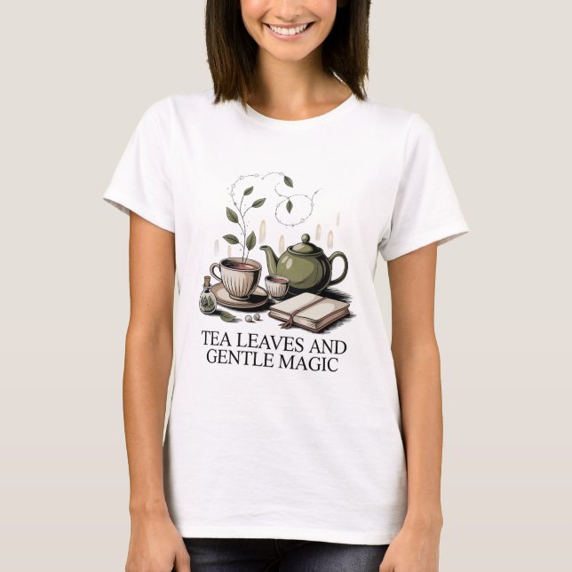 Delikat Olive Tekanna Mysigt Gentle Magic T Shirt (Framsida)