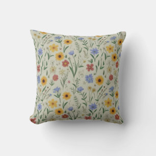 Delikat Pastel Meadow Wildblombotaniska Motif Kudde