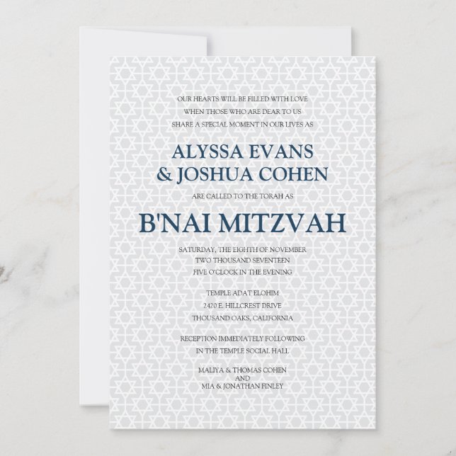 Delikat Patternated B'nai Mitzvah Inbjudningar (Framsida)