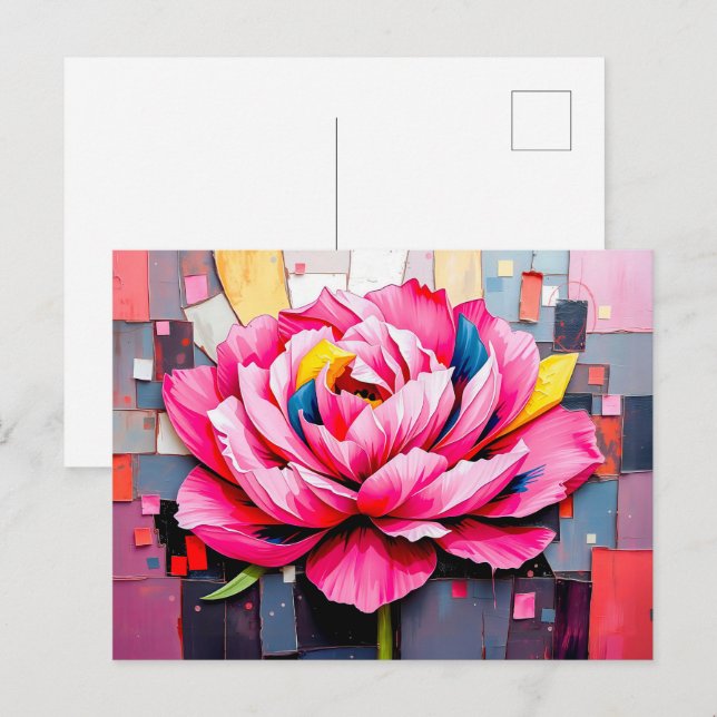 Delikat Peony i Modern Abstrakt Stil Helg Vykort (Fram/baksida)