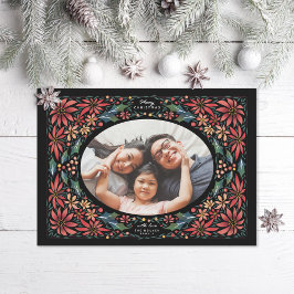 Delikat Poinsettia Oval Ram Black Photo Julkort