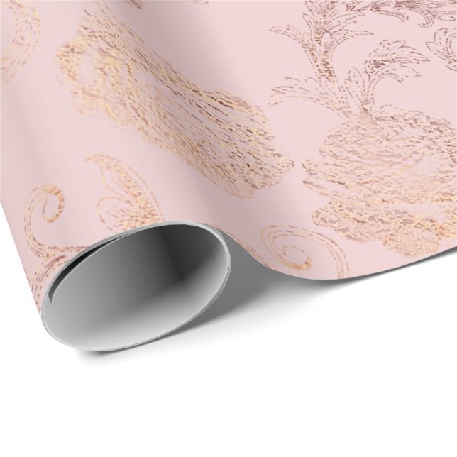 Delikat pulver  Blommigt Rosa ros Guld Presentpapper (Rullad Hörn)
