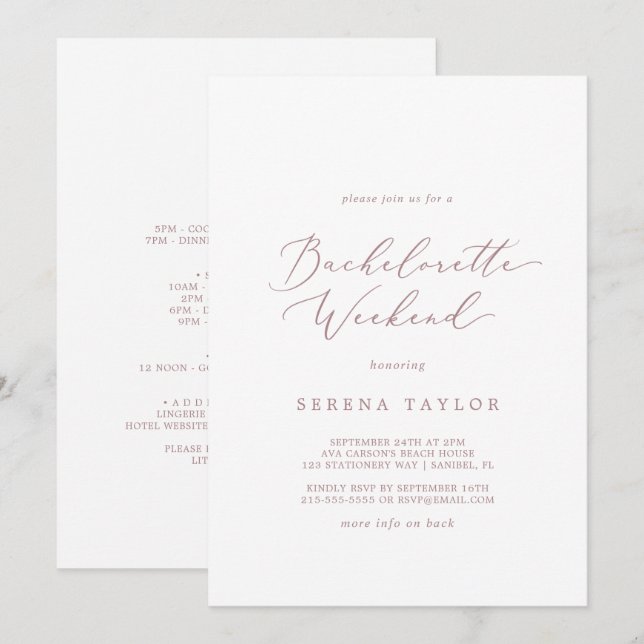 Delikat Ro Guld Bachelorette Helg Inbjudningar (Fram/baksida)