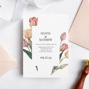 Delikat Romantiskt Tulip Watercolor Ram Bröllop Inbjudningar