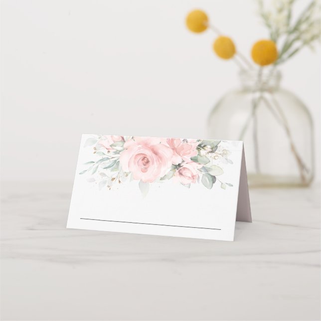Delikat  Rosa Blommigt Bröllop Guest Namn Placeringskort (Framsida)