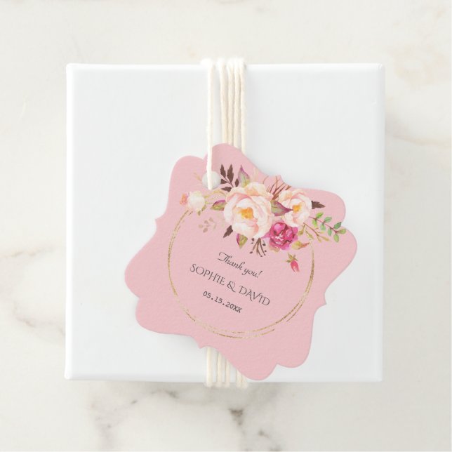 Delikat Rosa  blommor Guld Bröllop Gåvor Etiketter (På plats)