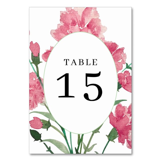 Delikat Rosa Flower Bröllop Bordsnummer (Framsidan)