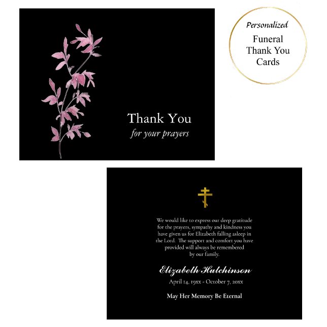 Delikat Rosa Löv Ortodox Christian Funeral Tack Kort (Skapare uppladdad)