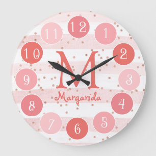 Delikat Rosa Monogram - Barn Stor Klocka