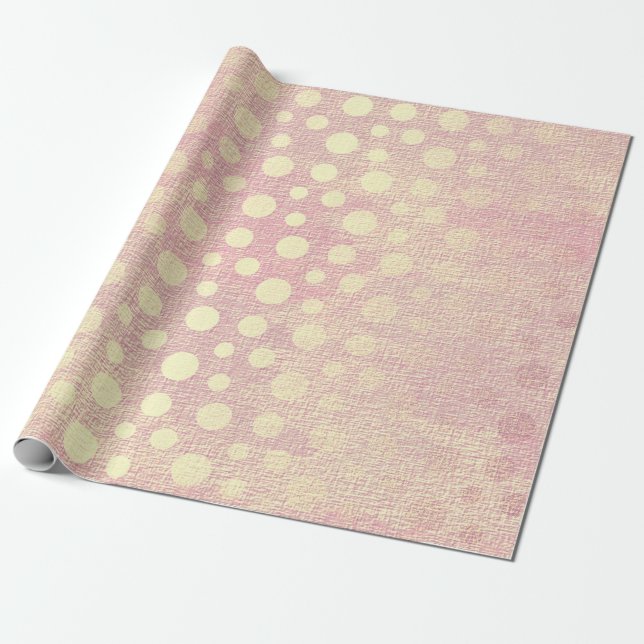 Delikat Rosa Peach Pastel Golden Polka dots Presentpapper (Utrullad)