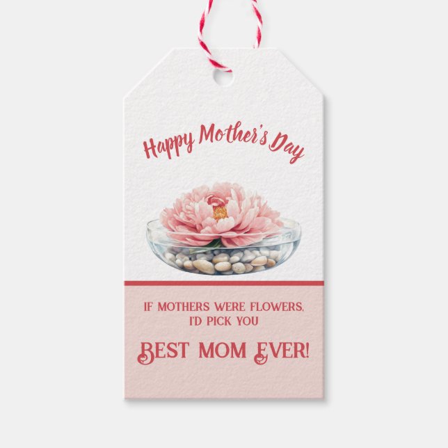 Delikat Rosa Peony Mors dag Presentetikett (Framsidan)