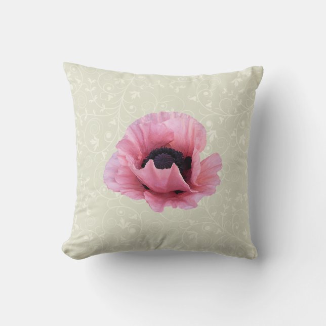 Delikat Rosa Poppy Kudde (Framsida)
