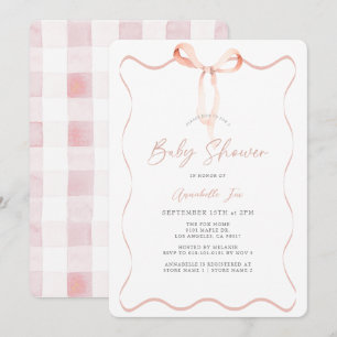 Delikat Rosa Ribbon Bow Girl Baby Shower Inbjudningar