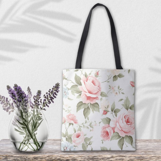 Delikat  Rosa ros - allt - över - skriv ut Tygkasse (Beautiful blush pink rose all over print Tote Bag for Woman, Bridesmaids, Flower girls and more...)
