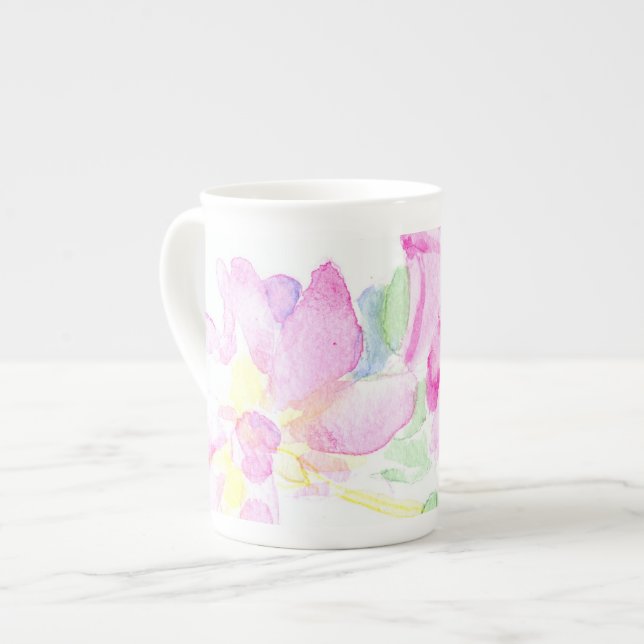 Delikat Rosa ros Bone China Mugg Benporslin Mugg (Framsida vänster)