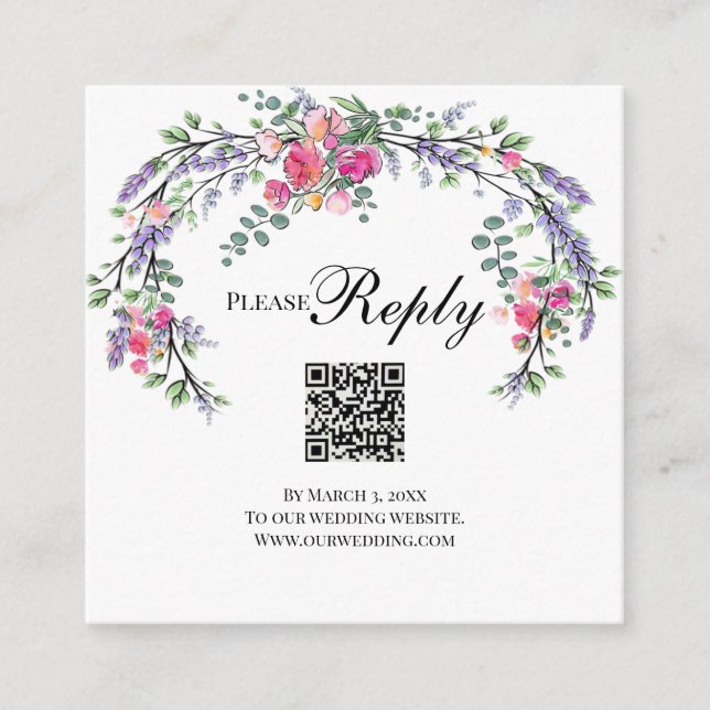 Delikat rosa ros lavender eucalyptus QR-kod Tilläggskort (Framsida)