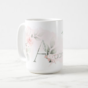 Delikat Rosa ros Monogram Brev A Kaffemugg