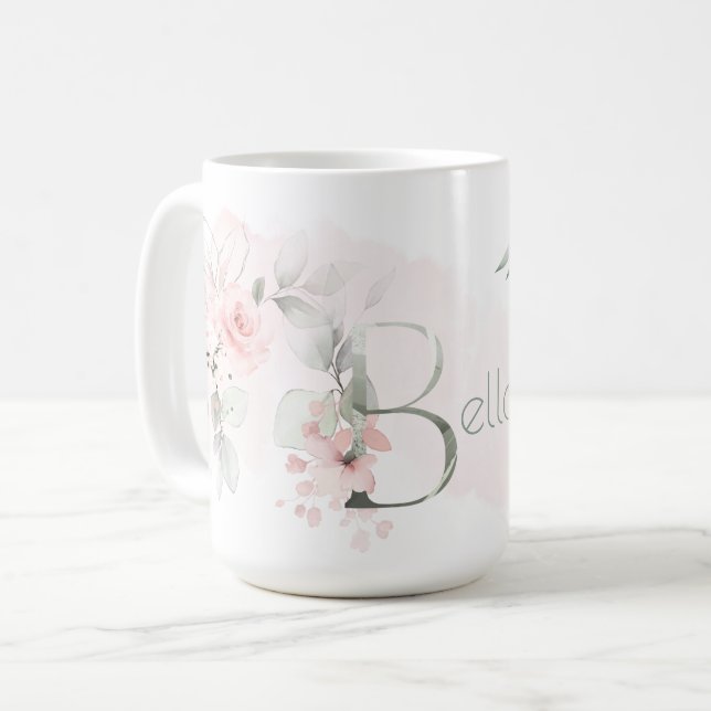 Delikat  Rosa ros Monogram Brev B Kaffemugg (Framsida vänster)