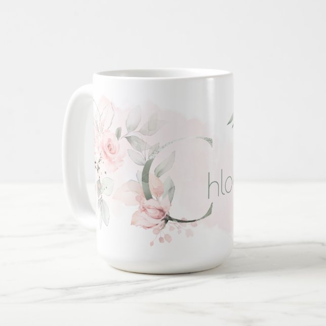 Delikat  Rosa ros Monogram Brev C Kaffemugg (Framsida vänster)
