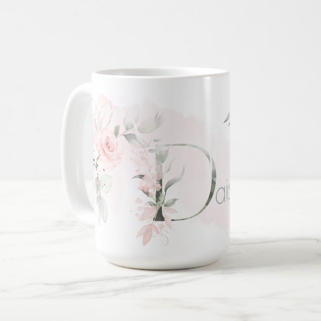 Delikat  Rosa ros Monogram Brev D Kaffemugg (Framsida vänster)