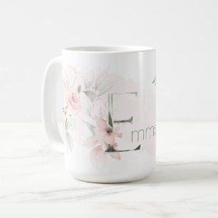 Delikat Rosa ros Monogram Brev E Kaffemugg