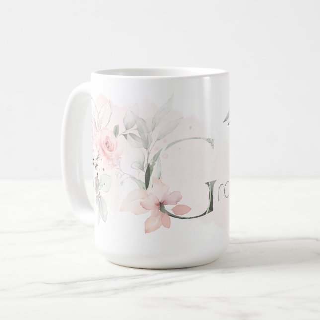 Delikat  Rosa ros Monogram Brev G Kaffemugg (Framsida vänster)