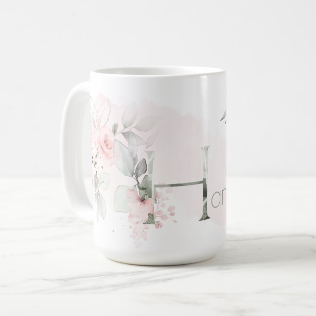 Delikat  Rosa ros Monogram Brev H Kaffemugg (Framsida vänster)