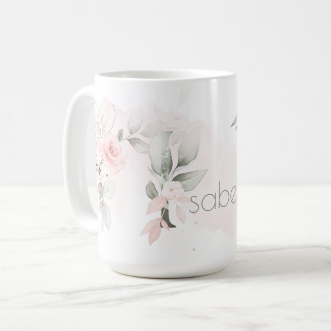 Delikat  Rosa ros Monogram Brev I Kaffemugg (Framsida vänster)