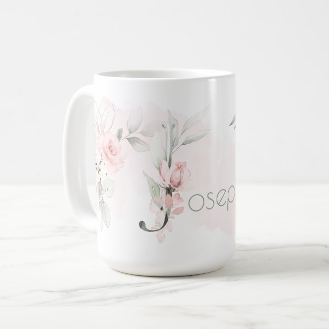 Delikat  Rosa ros Monogram Brev J Kaffemugg (Framsida vänster)