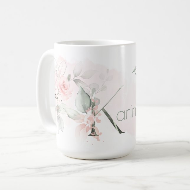 Delikat  Rosa ros Monogram Brev K Kaffemugg (Framsida vänster)