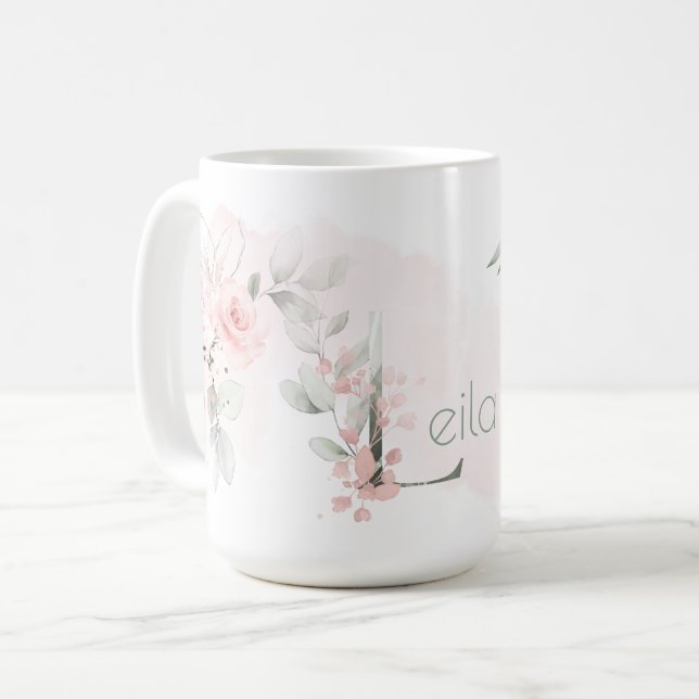 Delikat  Rosa ros Monogram Brev L Kaffemugg (Framsida vänster)