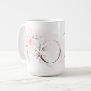 Delikat Rosa ros Monogram Brev O Kaffemugg