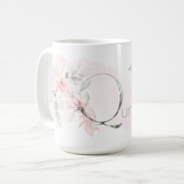 Delikat  Rosa ros Monogram Brev Q Kaffemugg (Framsida vänster)