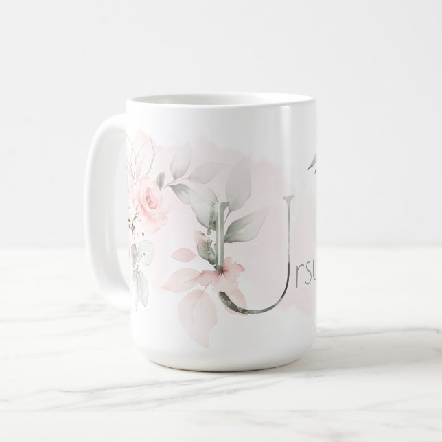 Delikat  Rosa ros Monogram Brev U Kaffemugg (Framsida vänster)
