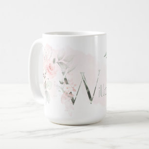 Delikat Rosa ros Monogram Brev W Kaffemugg