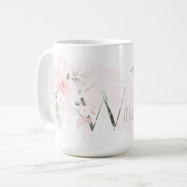Delikat  Rosa ros Monogram Brev W Kaffemugg (Framsida vänster)
